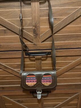 Brown Leather Crossbody with Colorful Woven Panels